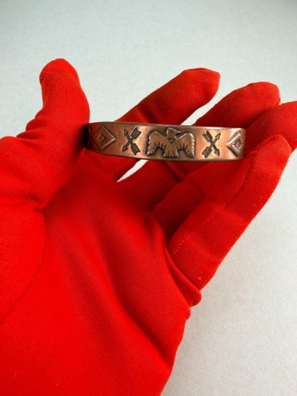 Vintage Bell Trading Post 1960's Solid Copper Thunderbird Cuff Bracelet Adjust